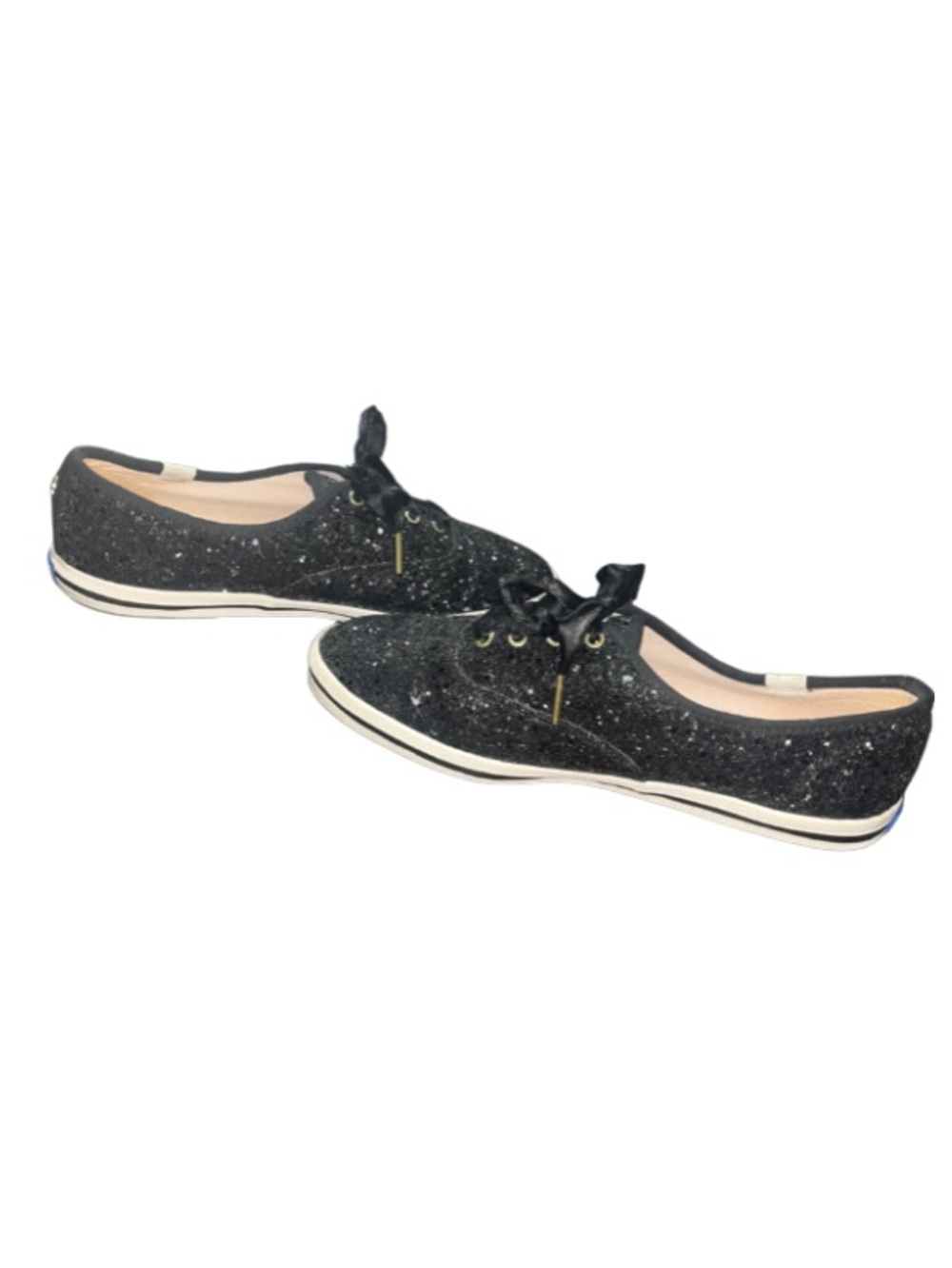 Keds x Kate Spade, Black, Glitter Satin Ribbon Lace-Up Sneakers, Size 7.5 - Picture 3 of 10